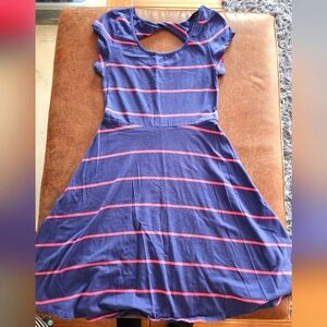 SO Navy and Pink Striped Fit and Flare Dress
